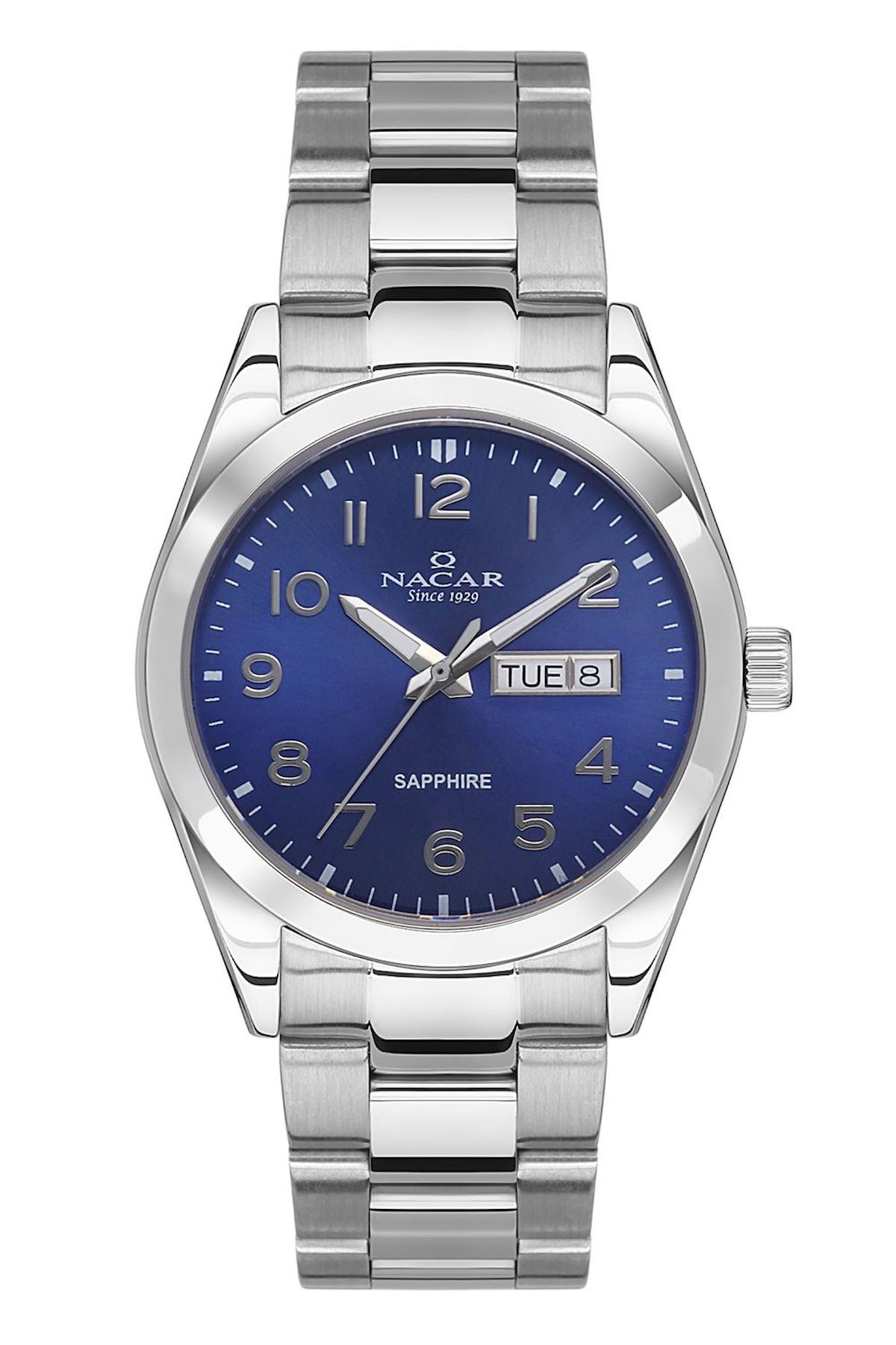 Nacar 31299228ALM Takvimli 44 mm Çelik Kordon Analog Kol Saati