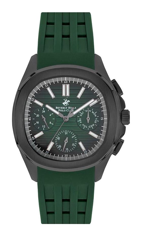 Beverly Hills Polo Club BP3211 Takvimli 43 mm Yeşil Silikon Kordon Analog Erkek Kol Saati