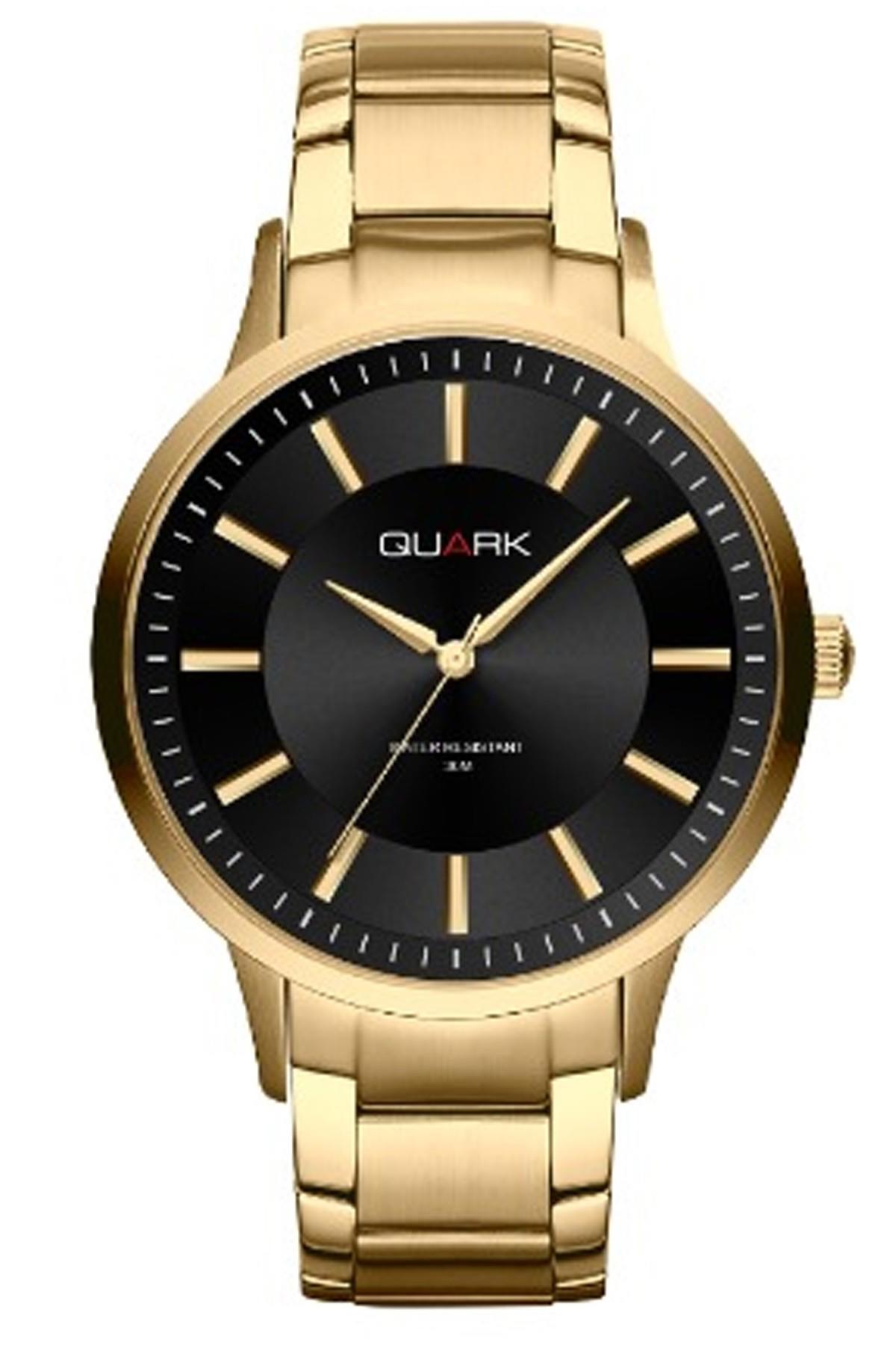 Quark QC-510G-1A 43 mm Altın Çelik Kordon Analog Erkek Kol Saati