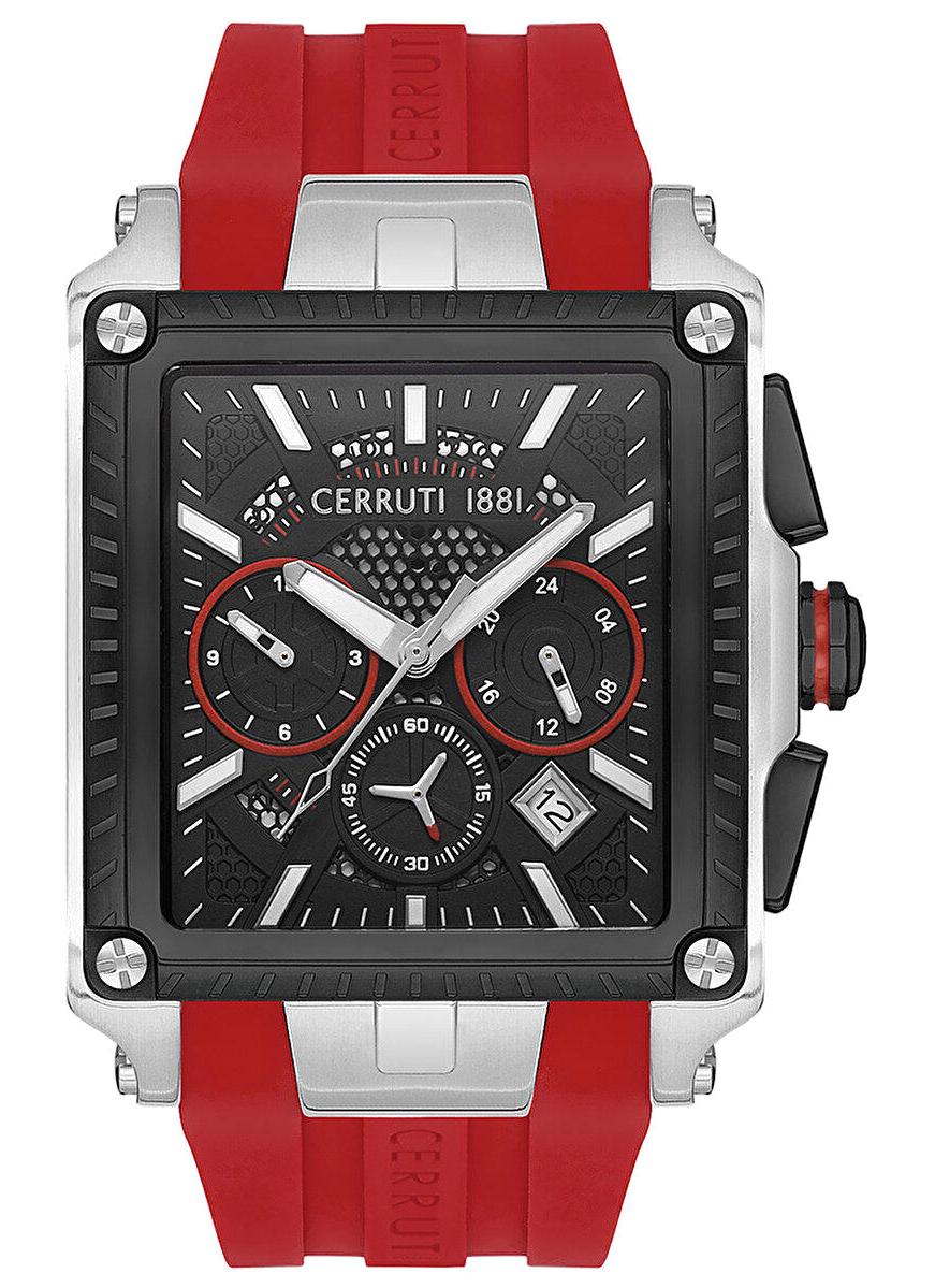 Cerruti 1881 CIWGQ0037602 Takvimli Kırmızı Silikon Kordon Analog Erkek Kol Saati