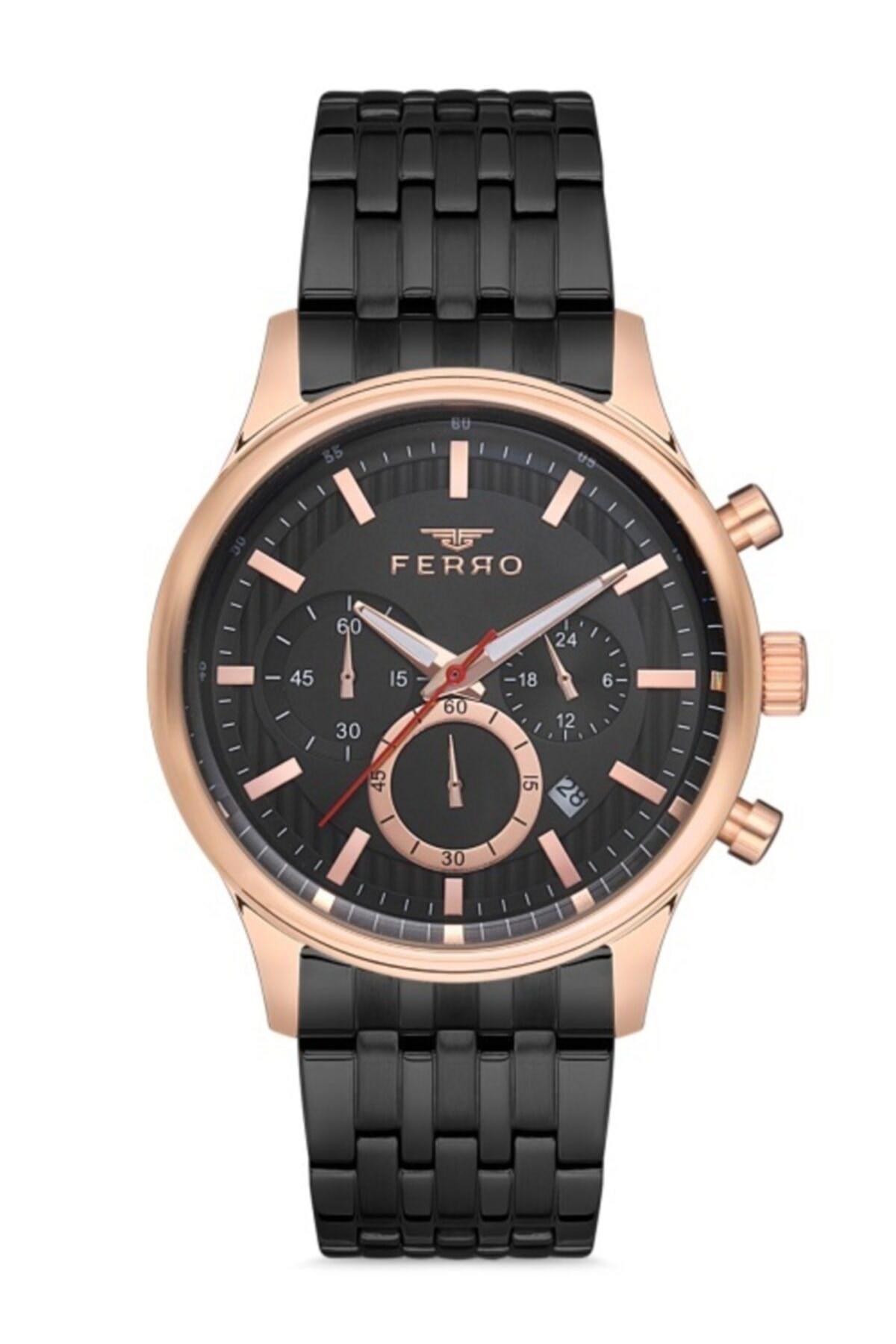 Ferro FM40089A-04 Takvimli Siyah Çelik Kordon Analog Erkek Kol Saati