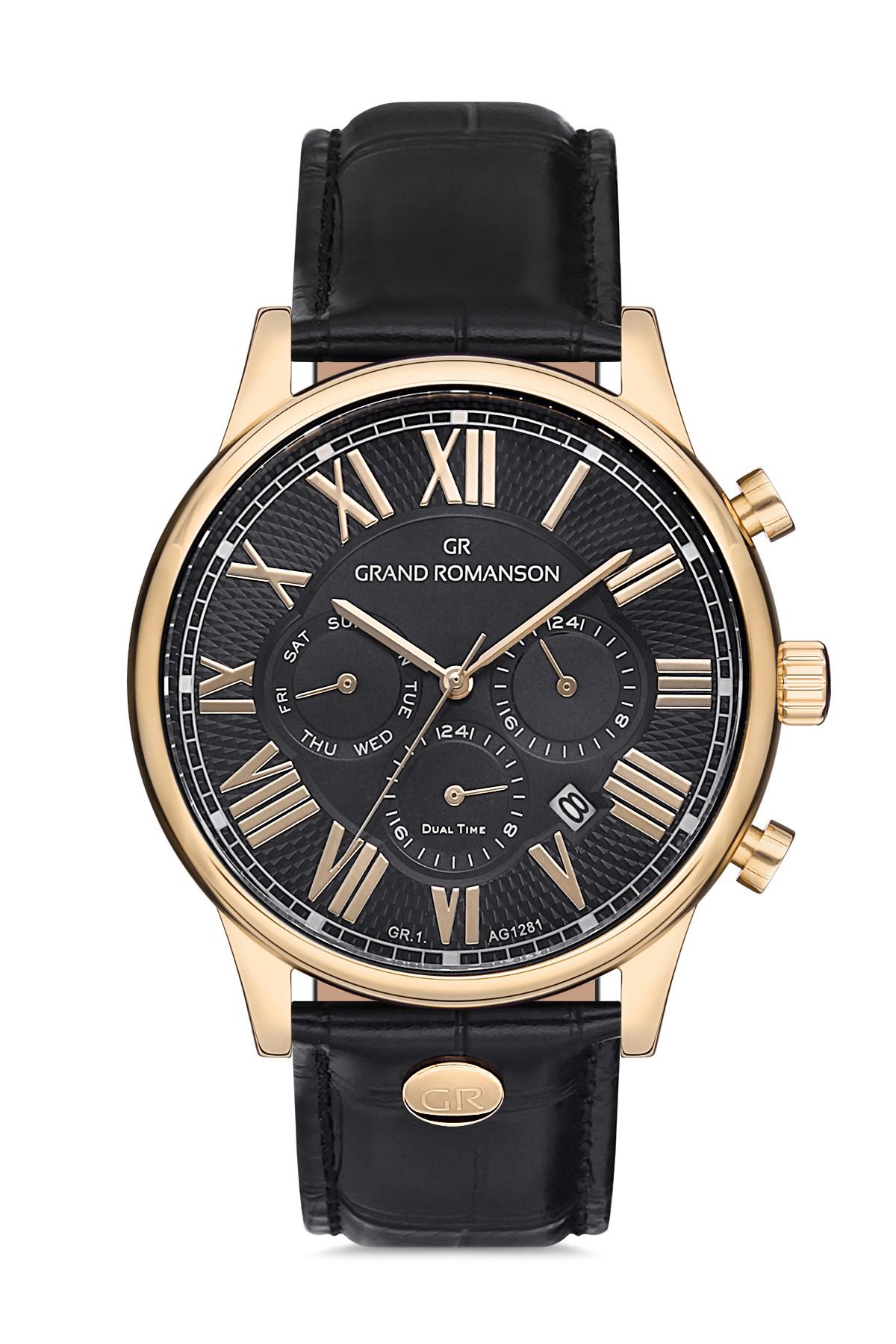 Grand Romanson GR.1.AG1281.07 Takvimli 42 mm Siyah Deri Kordon Analog Erkek Kol Saati