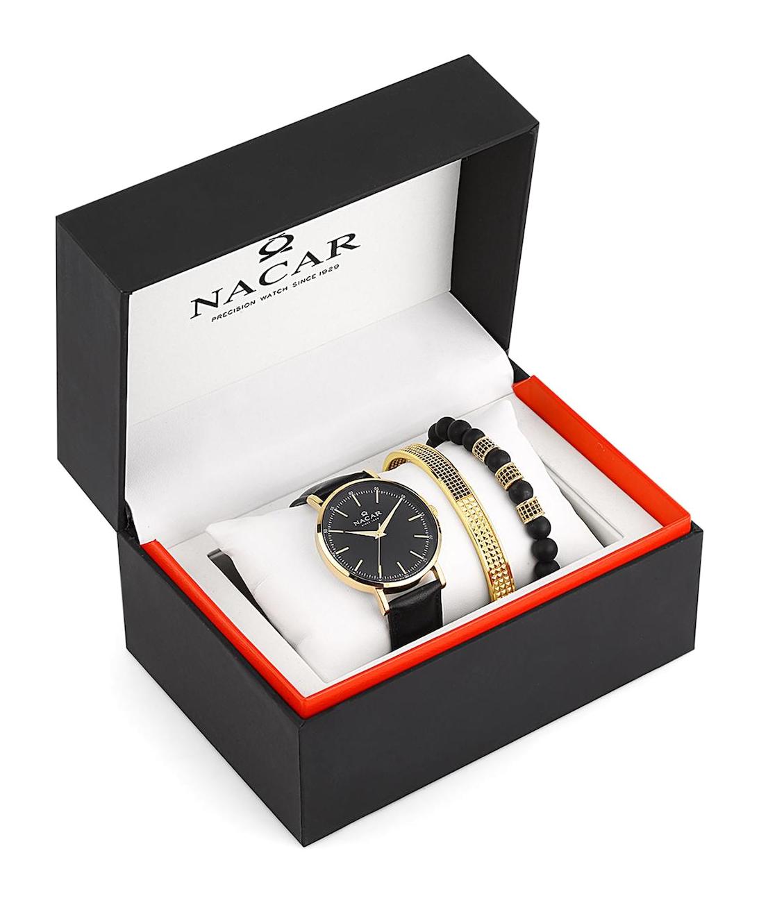Nacar 36291038DBL1 Takvimli 44 mm Siyah Çelik Kordon Analog Kol Saati