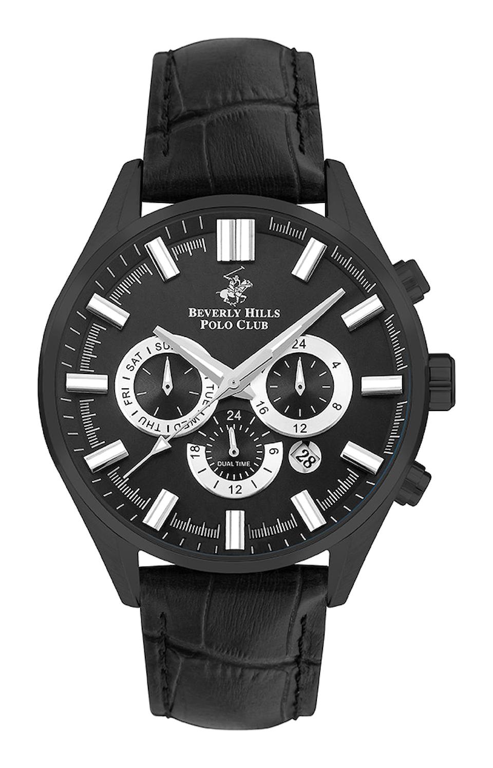 Beverly Hills Polo Club BP3504X351 Takvimli Siyah Deri Kordon Analog Erkek Kol Saati