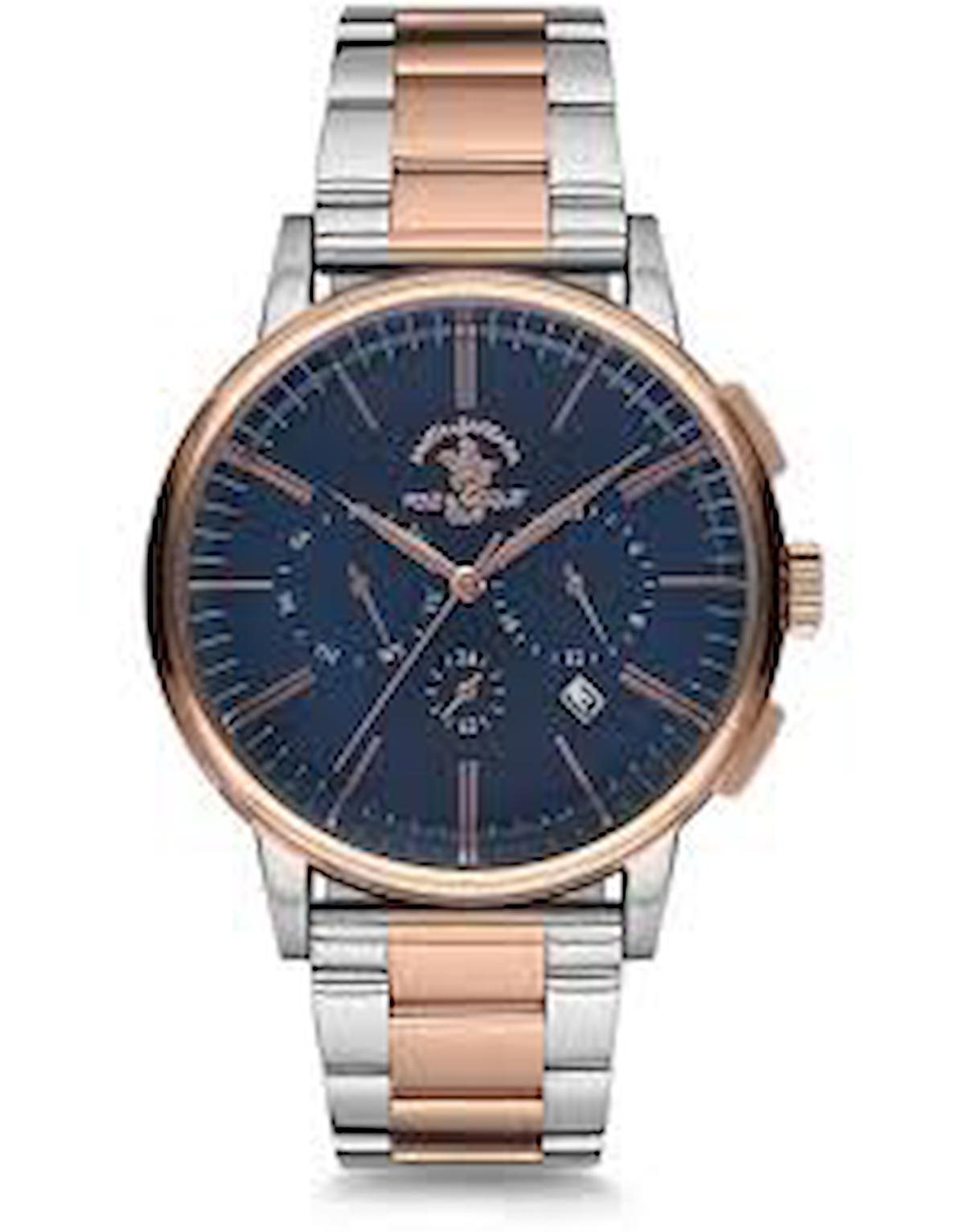 Santa Barbara Polo & Racquet Club SB.7.1139.2 Takvimli Gri-Rose Gold Metal Kordon Analog Erkek Kol Saati