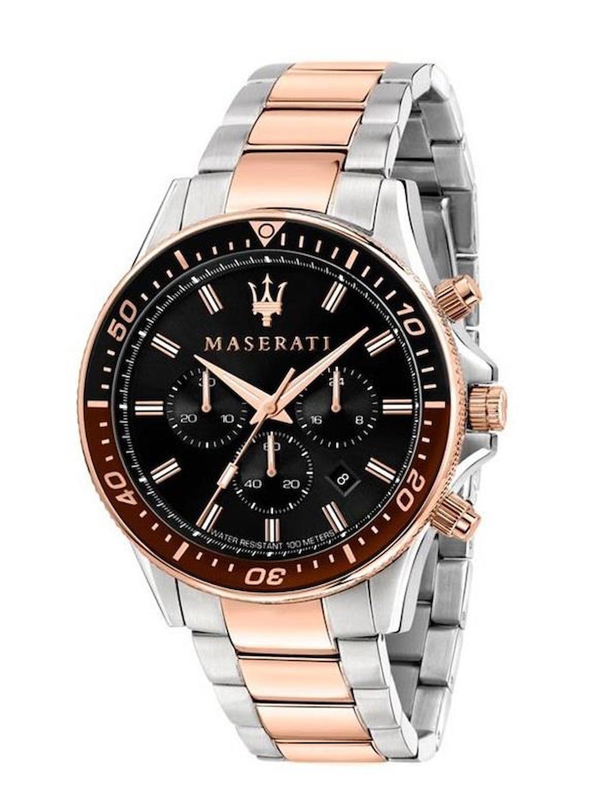 Maserati R8873640009 Takvimli 45 mm Gri-Rose Gold Çelik Kordon Analog Erkek Kol Saati