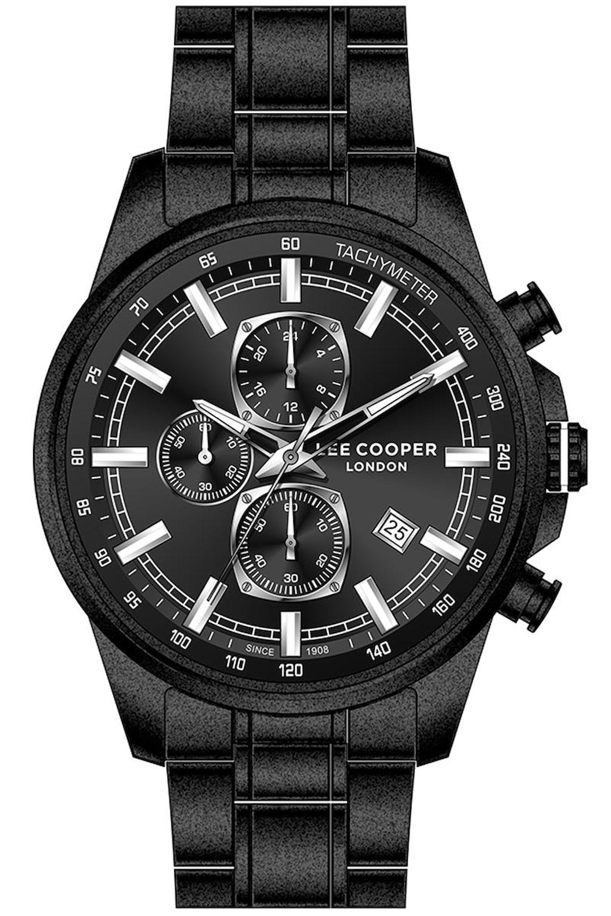 Lee Cooper LC07648.650 Takvimli Siyah Metal Kordon Analog Erkek Kol Saati