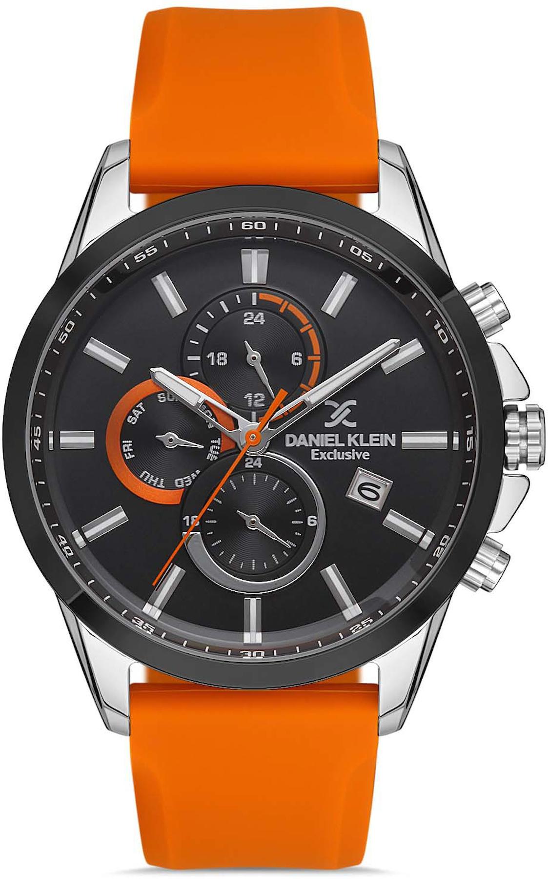 Daniel Klein EXCLUSİVE Takvimli 42 mm Turuncu Silikon Kordon Analog Erkek Kol Saati