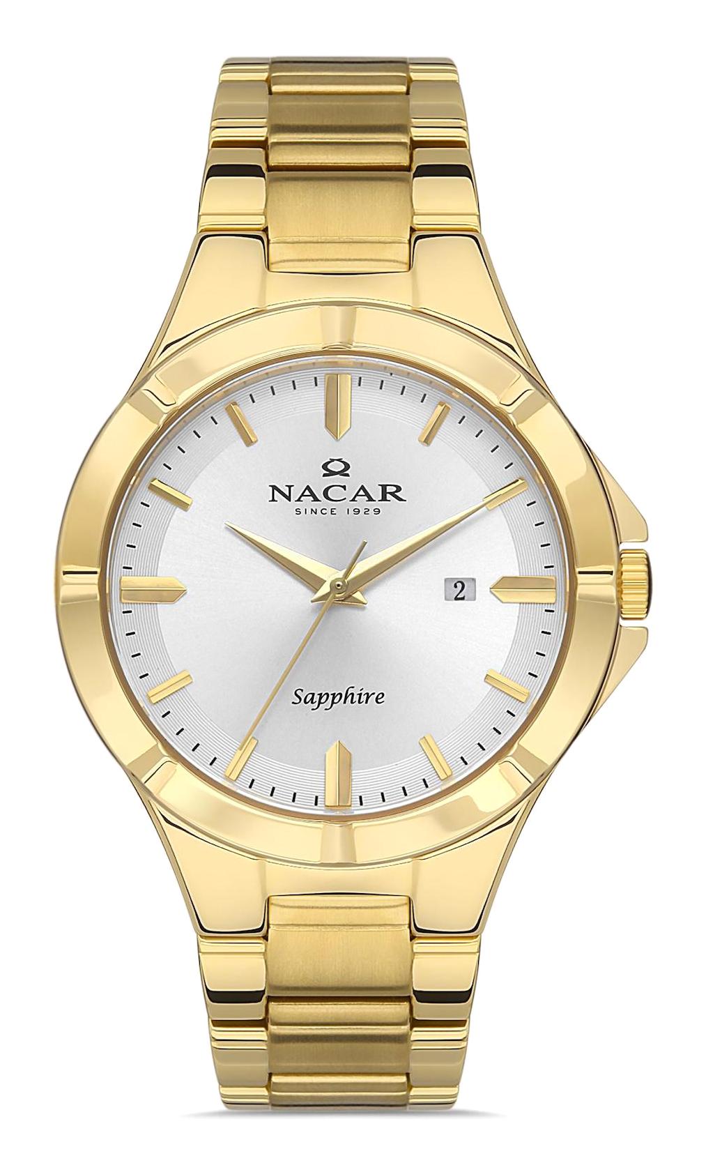 Nacar 36291032DSM Takvimli 44 mm Altın Çelik Kordon Analog Kol Saati