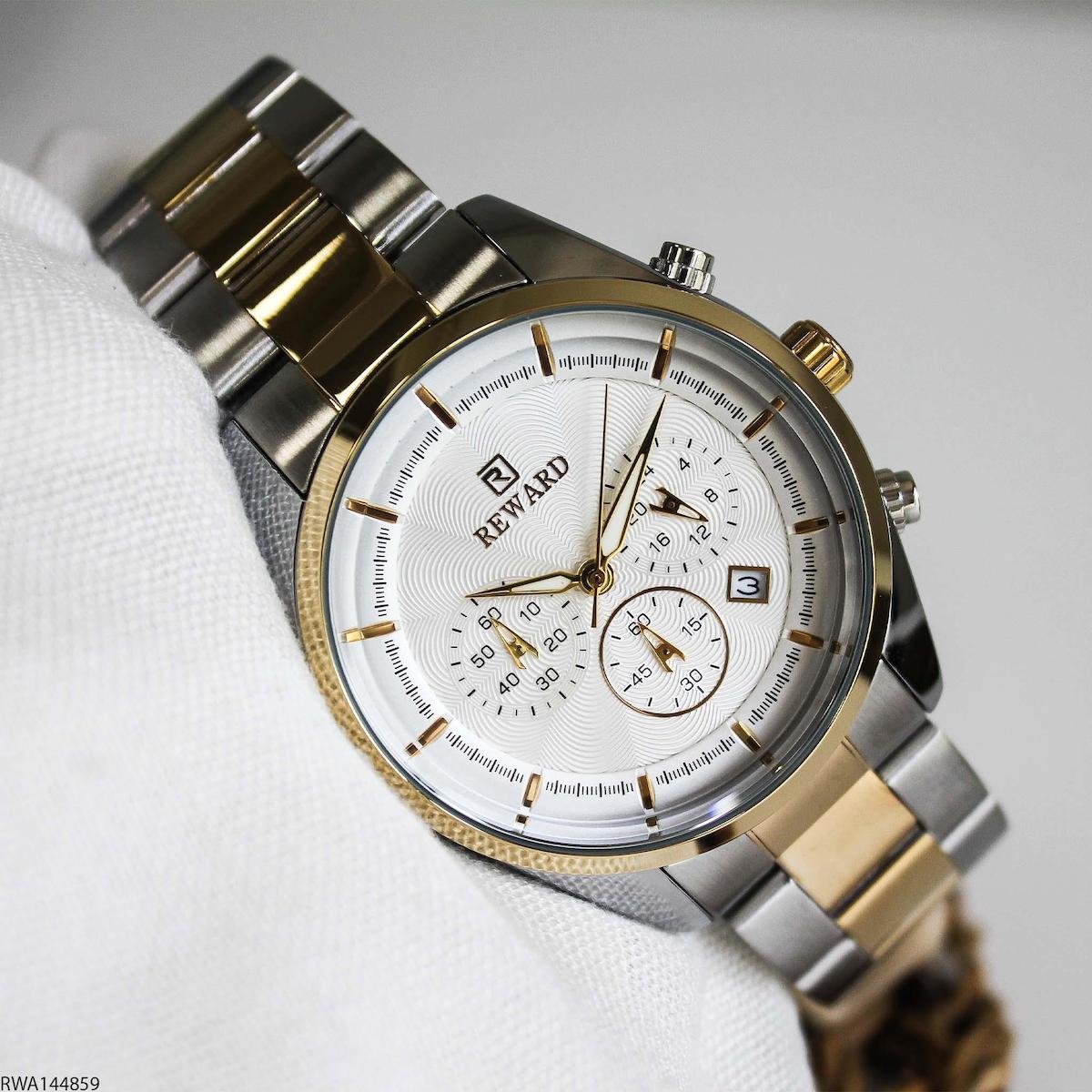 Reward RWA144859 Takvimli 43 mm Gri-Sarı Çelik Kordon Analog Erkek Kol Saati