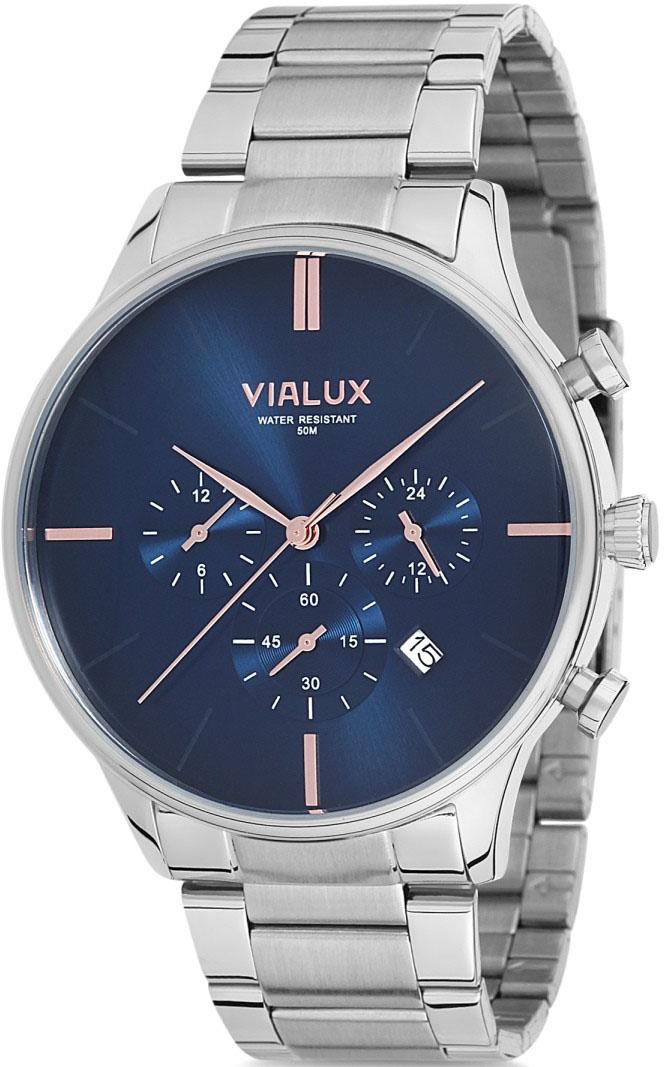Vialux VX511S-11SR Takvimli 43 mm Çelik Kordon Analog Kol Saati