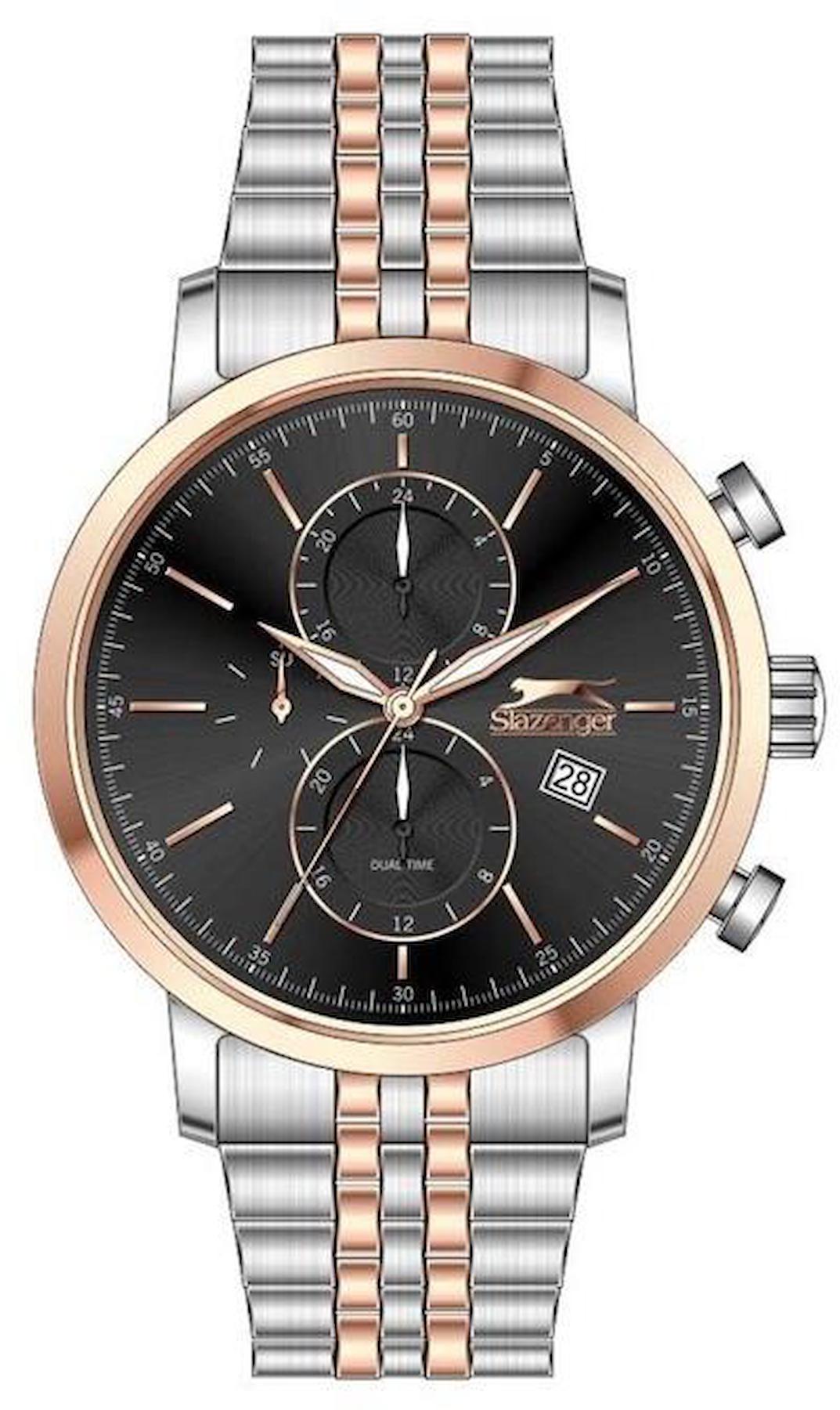 Slazenger SL.09.2077.2.01 Takvimli 44 mm Gri-Rose Gold Çelik Kordon Analog Erkek Kol Saati