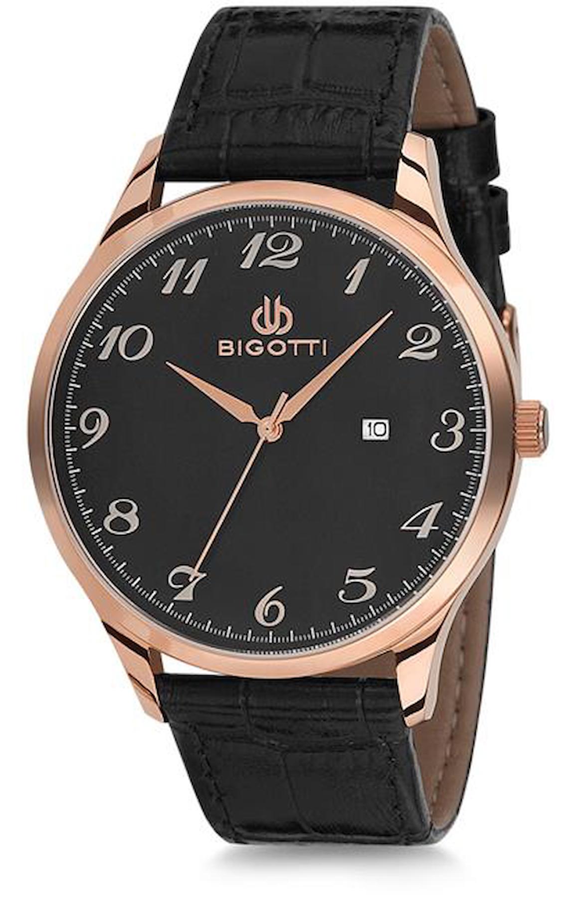 Bigotti BGT02382A-02 Takvimli 44 mm Siyah Deri Kordon Analog Erkek Kol Saati