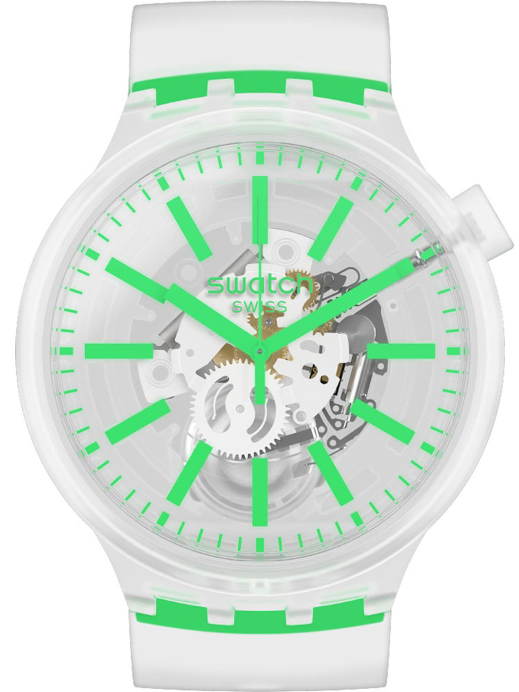 Swatch SO27E104 Takvimli 44 mm Beyaz-Yeşil Silikon Kordon Analog Kol Saati