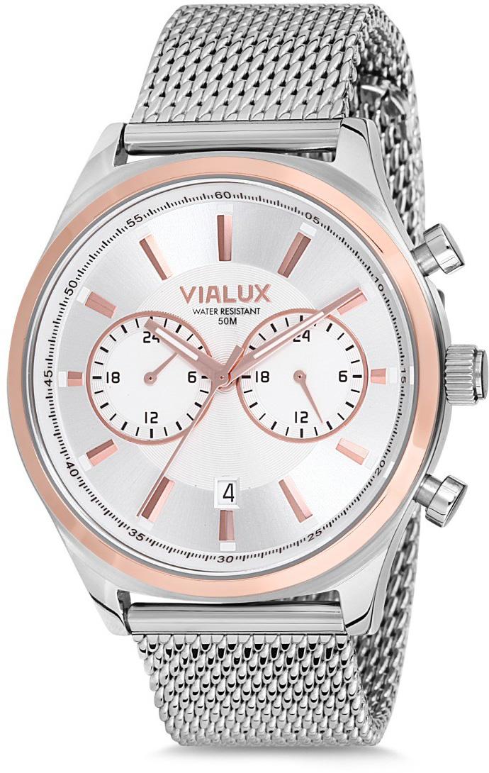 Vialux VX516T-02SR Takvimli 44 mm Çelik Kordon Analog Kol Saati