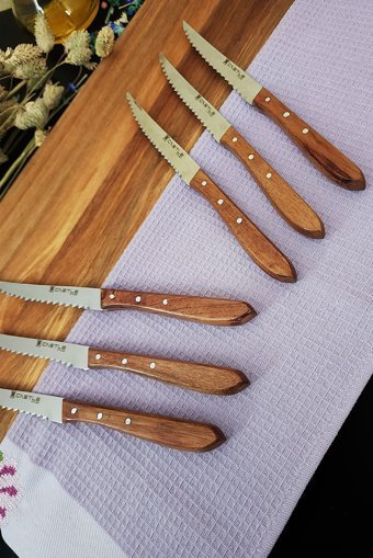 CASTLE KITCHEN Mutfak Bıçak Seti 6'lı Steak Et Kahvaltı Yemek Bıçağı Gül Dalı Sap Kısmı