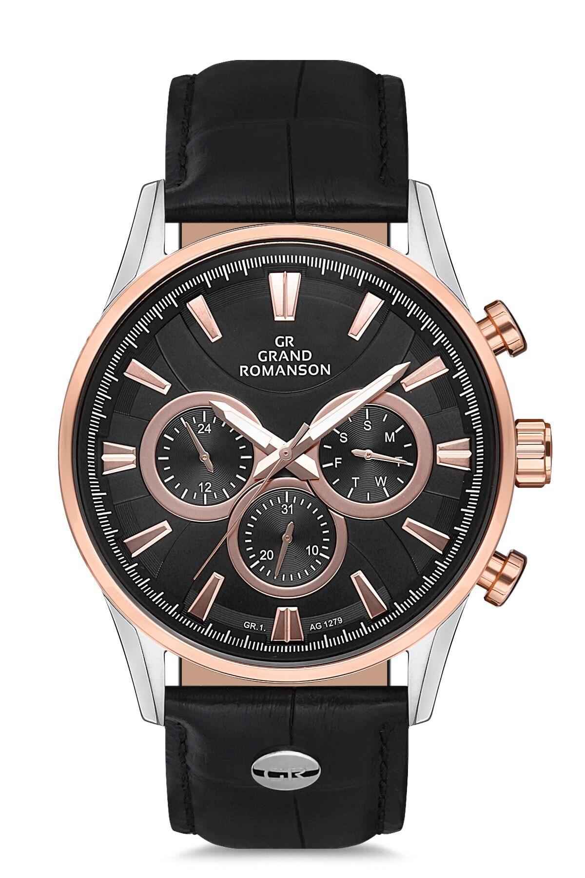 Grand Romanson GR.1.AG1279.03 Takvimli 46 mm Siyah Deri Kordon Analog Erkek Kol Saati