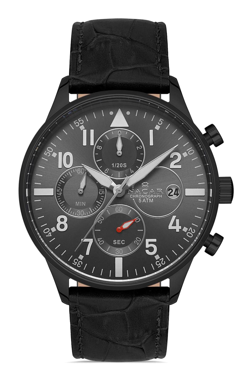 Nacar 34290750BGL1 Takvimli 44 mm Siyah Çelik Kordon Analog Kol Saati