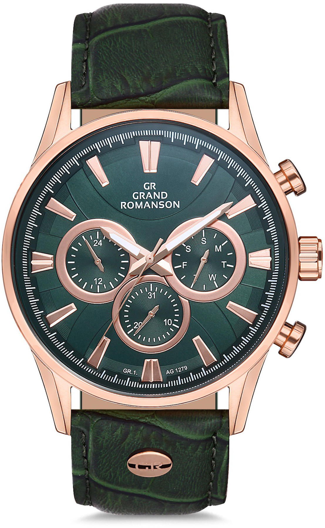 Romanson GR.1.AG1279.05 Takvimli 46 mm Yeşil Deri Kordon Analog Kol Saati