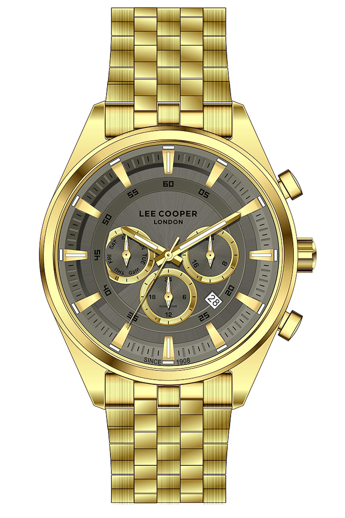 Lee Cooper LC07533.160-NM Takvimli 44 mm Altın Çelik Kordon Analog Kol Saati