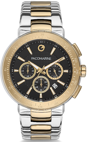 Pacomarine PM.61107.07 Takvimli 44 mm Altın-Çelik Kordon Analog Kol Saati