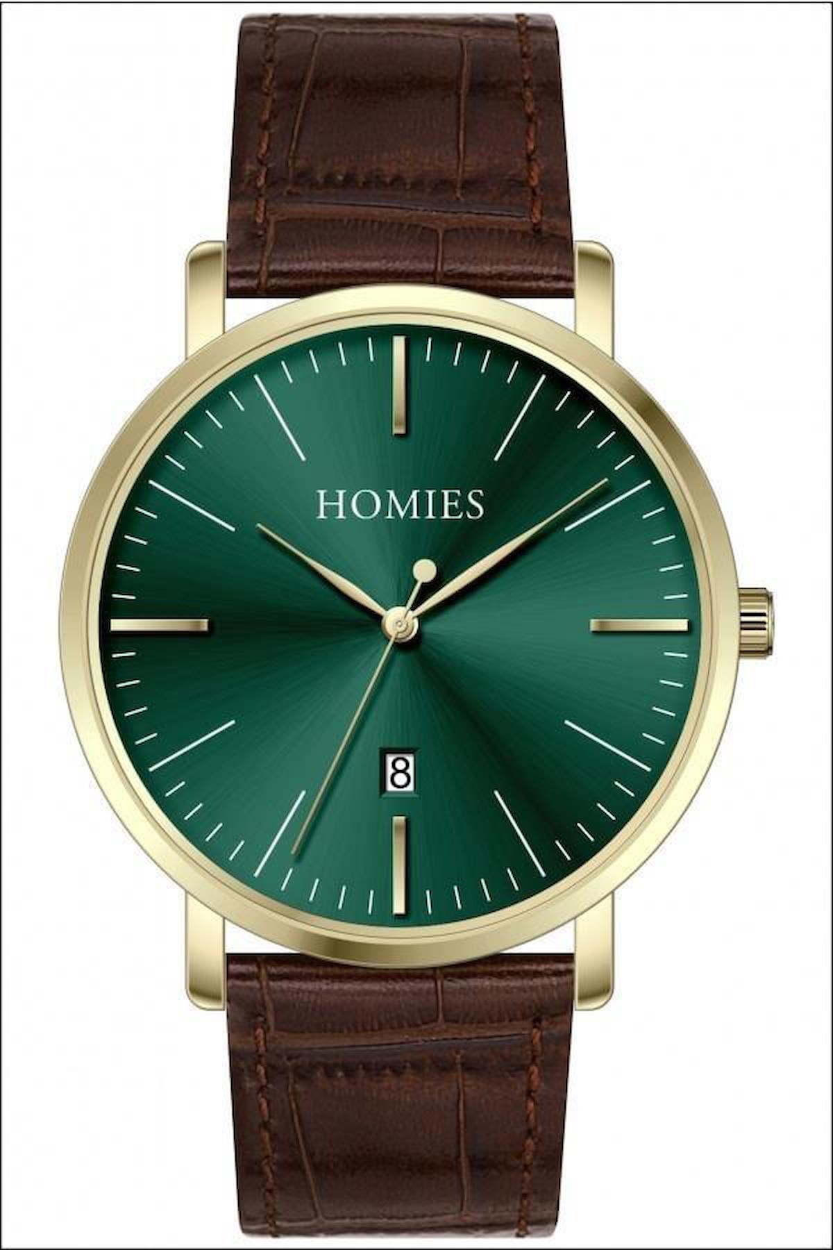 Homies HM23265S01-4 Pusulalı Takvimli Kahverengi Kordon Analog Erkek Kol Saati