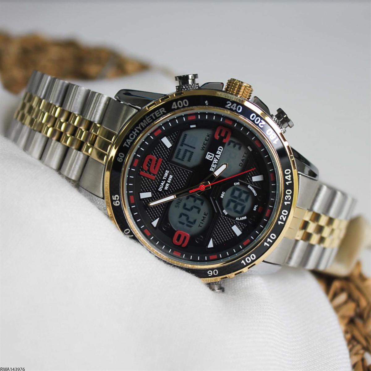 Reward RWA143976 Pusulalı Takvimli 45 mm Altın-Çelik Kordon Analog Erkek Kol Saati