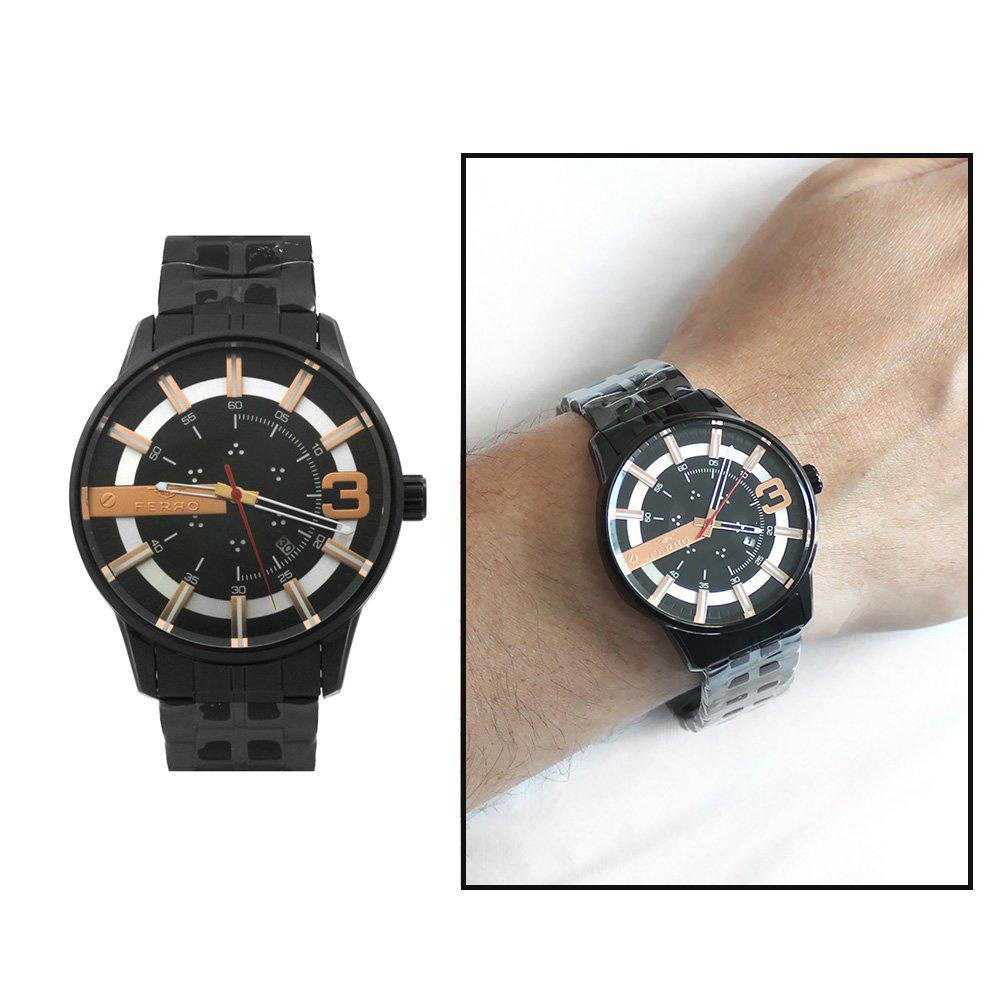 Ferro TH-F11200A-G Takvimli 42 mm Siyah Çelik Kordon Analog Erkek Kol Saati