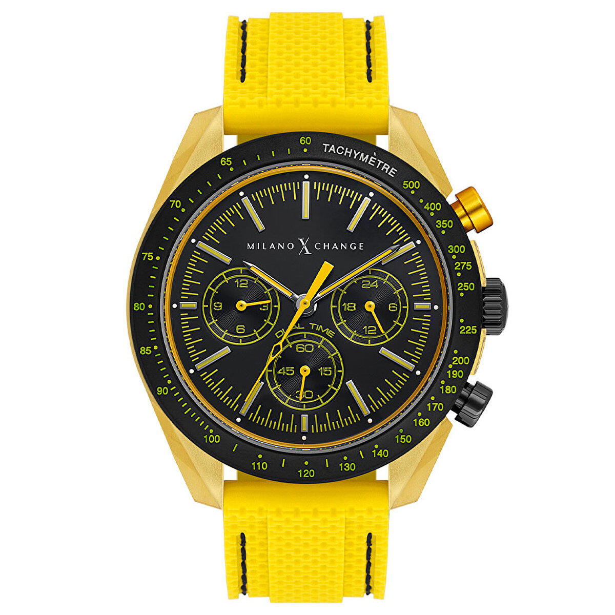 Milano X Change MXG3112 Takvimli 43 mm Sarı Silikon Kordon Analog Erkek Kol Saati
