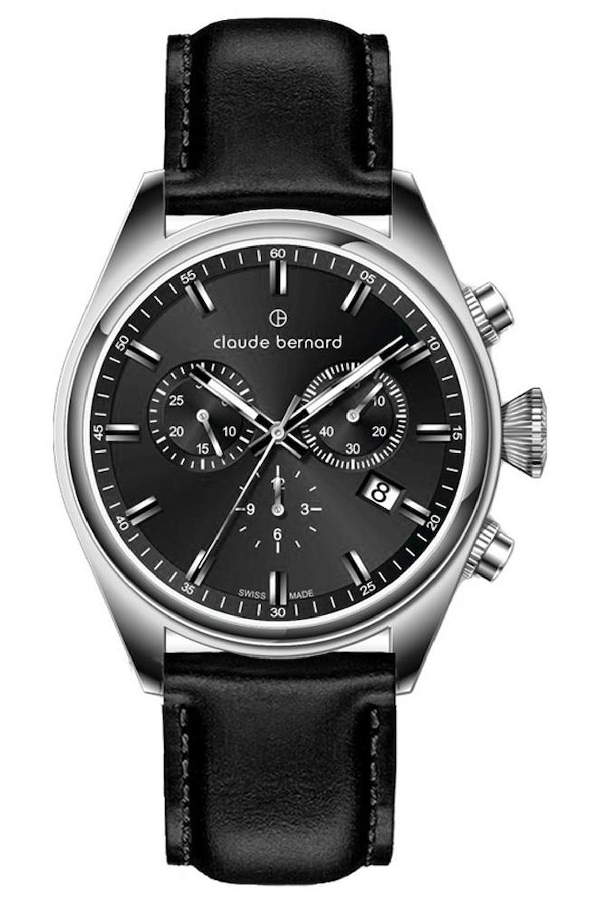 Claude Bernard CB.10254 3C NIN Takvimli 42 mm Siyah Deri Kordon Analog Erkek Kol Saati