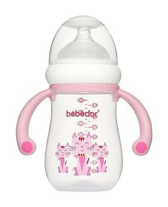 Bebedor Polipropilen Kulplu 3+ Ay Desenli Pembe Biberon 240 ml