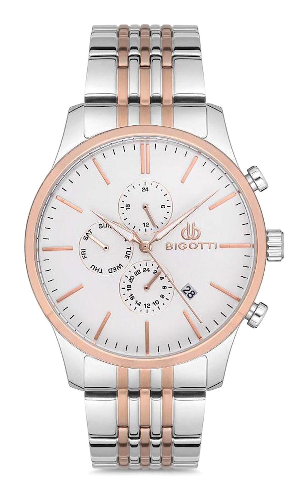 Bigotti BG.1.10153.5 Takvimli 44 mm Gri-Rose Gold Çelik Kordon Analog Erkek Kol Saati