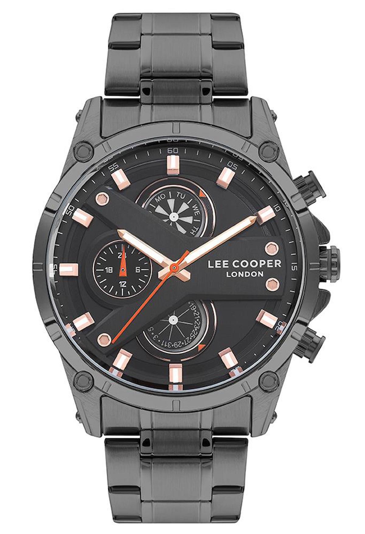 Lee Cooper LC07637.050 Takvimli Antrasit Çelik Kordon Analog Erkek Kol Saati