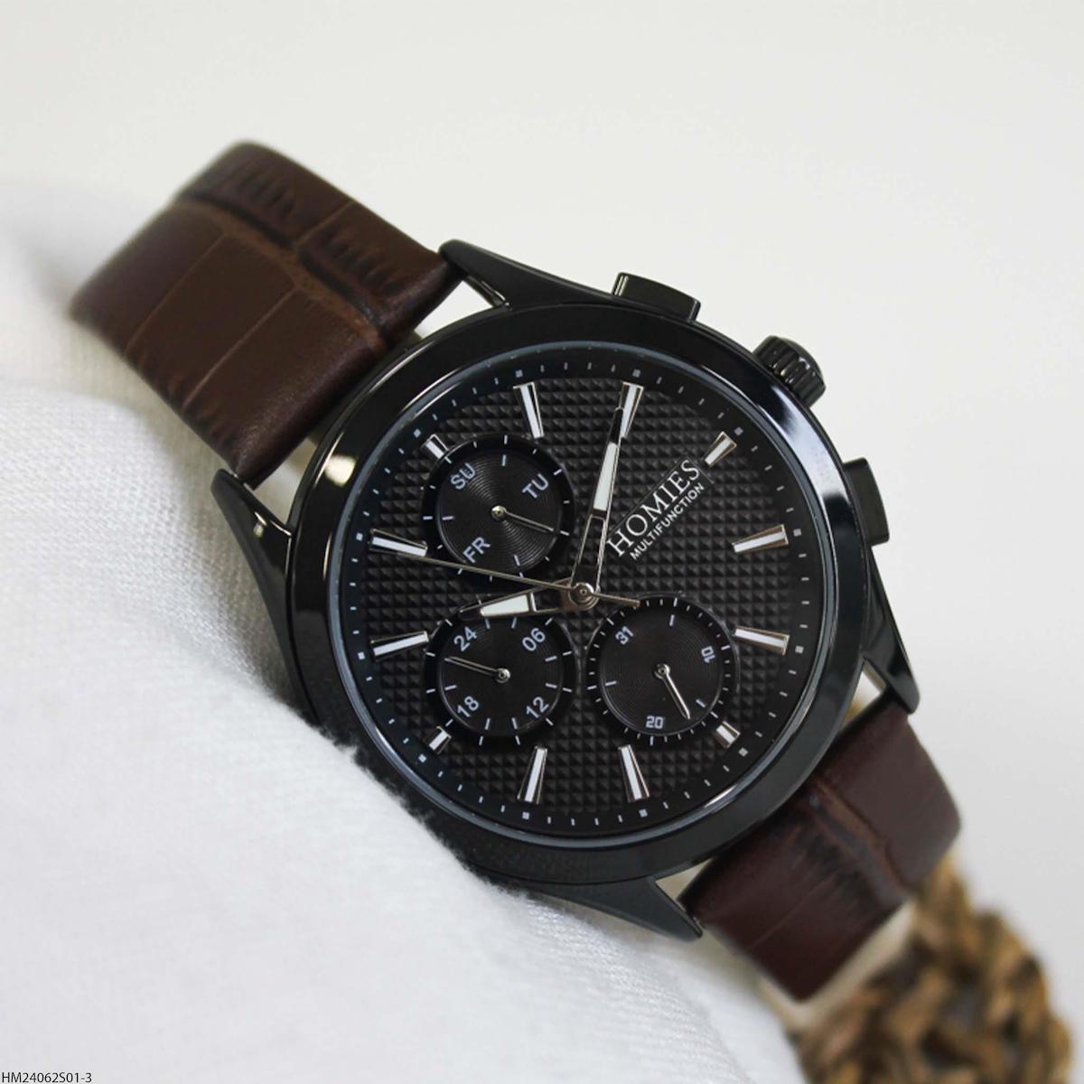 Homies HM24062S01-3 Pusulalı Takvimli 44 mm Kahverengi Deri Kordon Analog Erkek Kol Saati