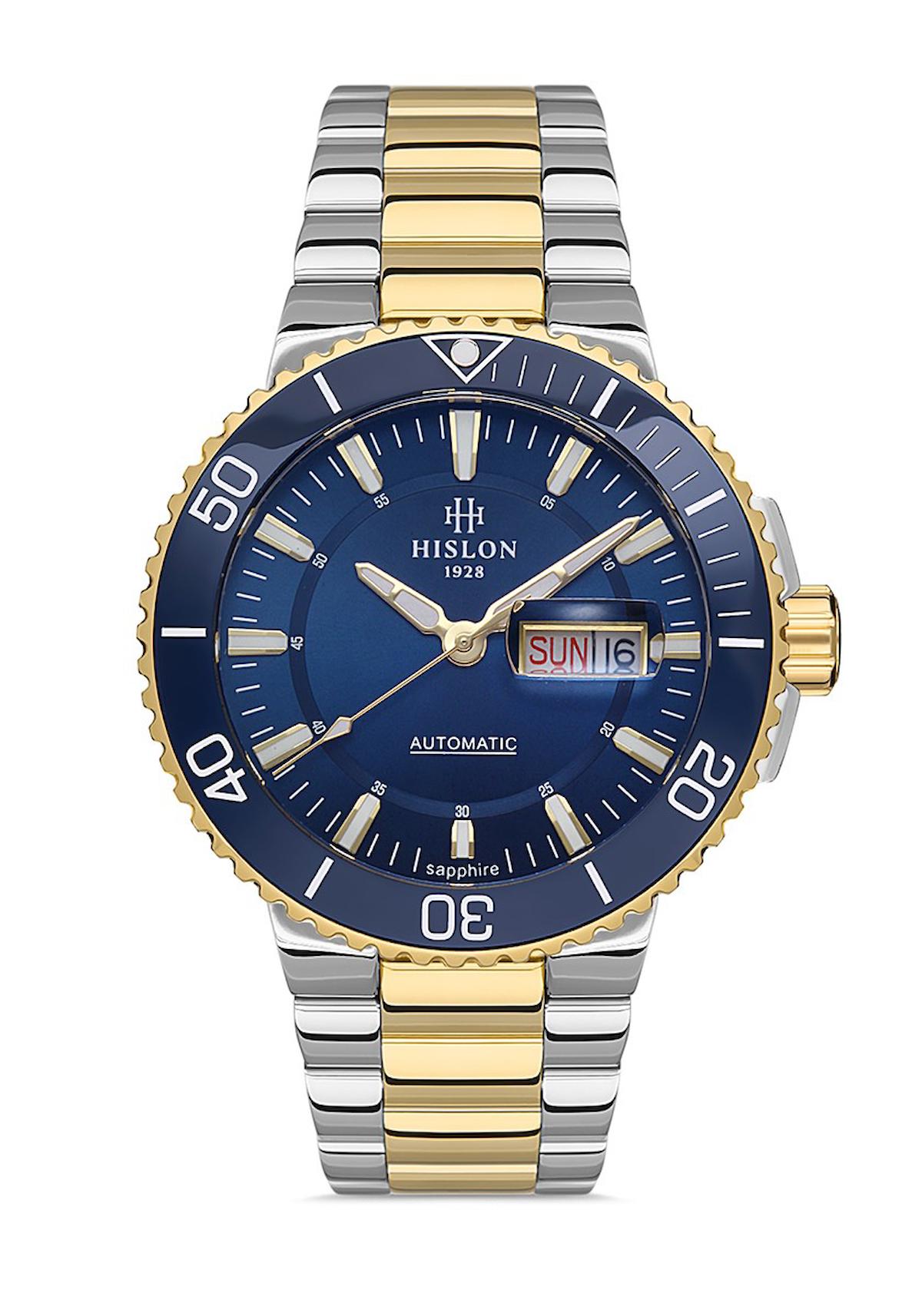 Hislon SD137T-11SG Takvimli 43 mm Altın-Çelik Kordon Analog Erkek Kol Saati