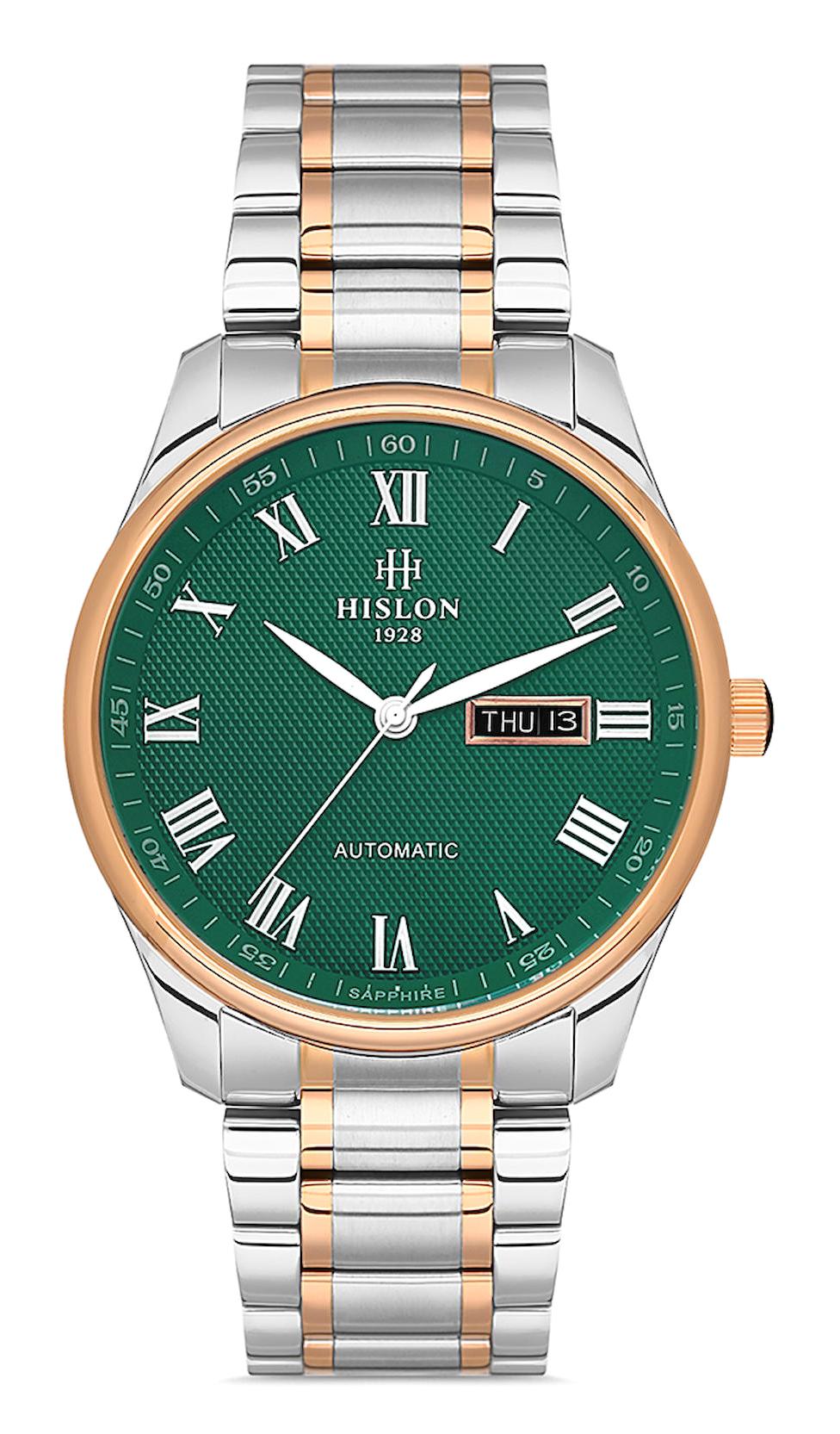 Hislon SD113R-15SR Takvimli Gri-Rose Gold Çelik Kordon Analog Erkek Kol Saati
