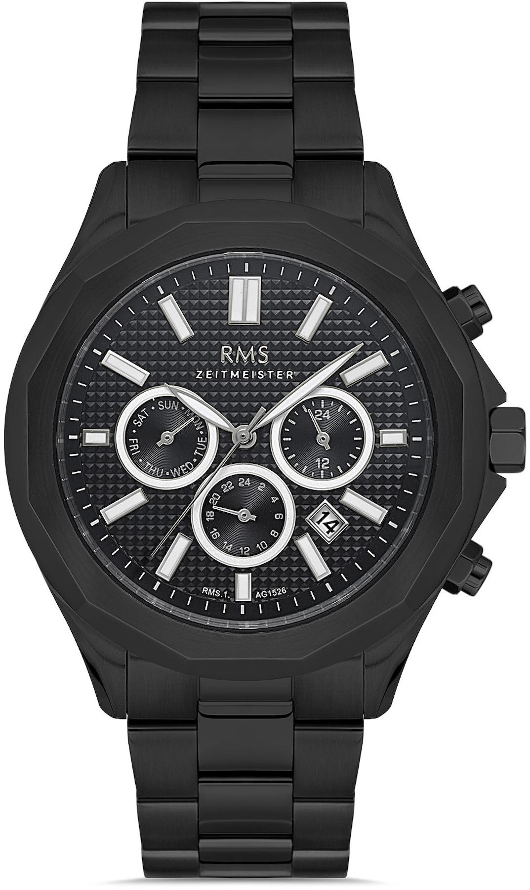 Romanson RMS.1.AG1526.05 Takvimli 44 mm Siyah Çelik Kordon Analog Kol Saati