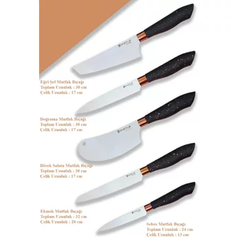 Castle Kitchen Black Copper Serisi 5 Li Mutfak Bıçak Seti ( Eğri Şef - Doğrama - Börek Salata - Ekmek - Sebze )