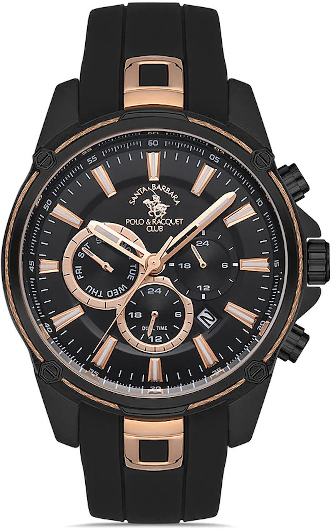 Santa Barbara Polo & Racquet Club SB.1.10334.3 Takvimli 44 mm Siyah Silikon Kordon Analog Kol Saati