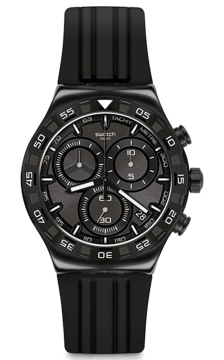 Swatch YVB409 Takvimli 44 mm Siyah Silikon Kordon Analog Erkek Kol Saati