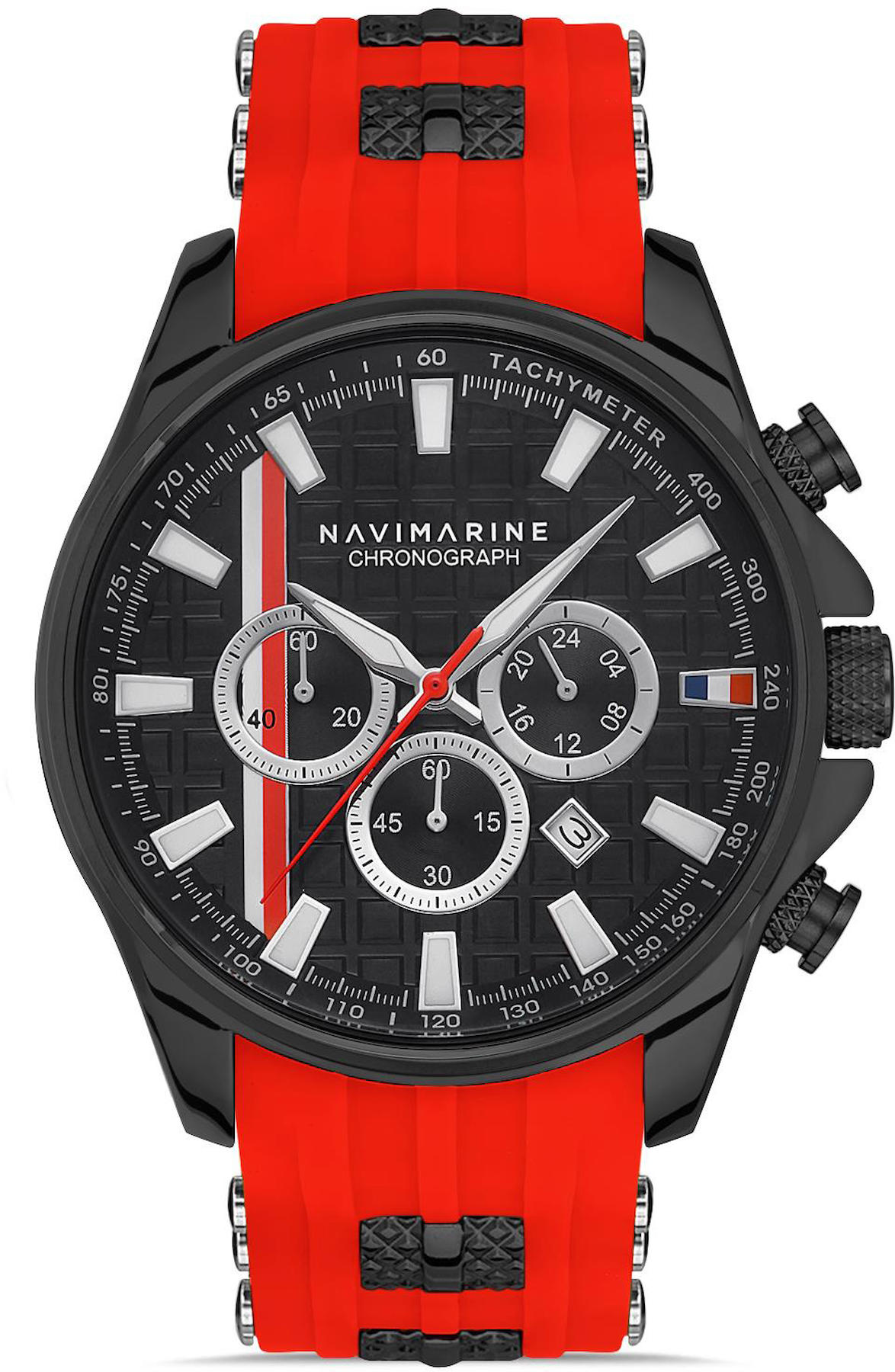 Navimarine NT0016-3 Takvimli 47 mm Kırmızı Silikon Kordon Analog Kol Saati