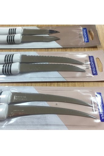 Pinkev Tramontina 6 Adet 3 Boy Tırtıklı Çok Amaçlı Mutfak Bıçak Seti - Beyaz