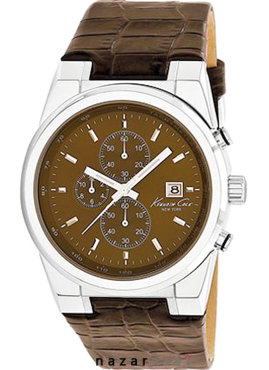 Kenneth Cole KC1766 Takvimli 43 mm Kahverengi Deri Kordon Analog Erkek Kol Saati
