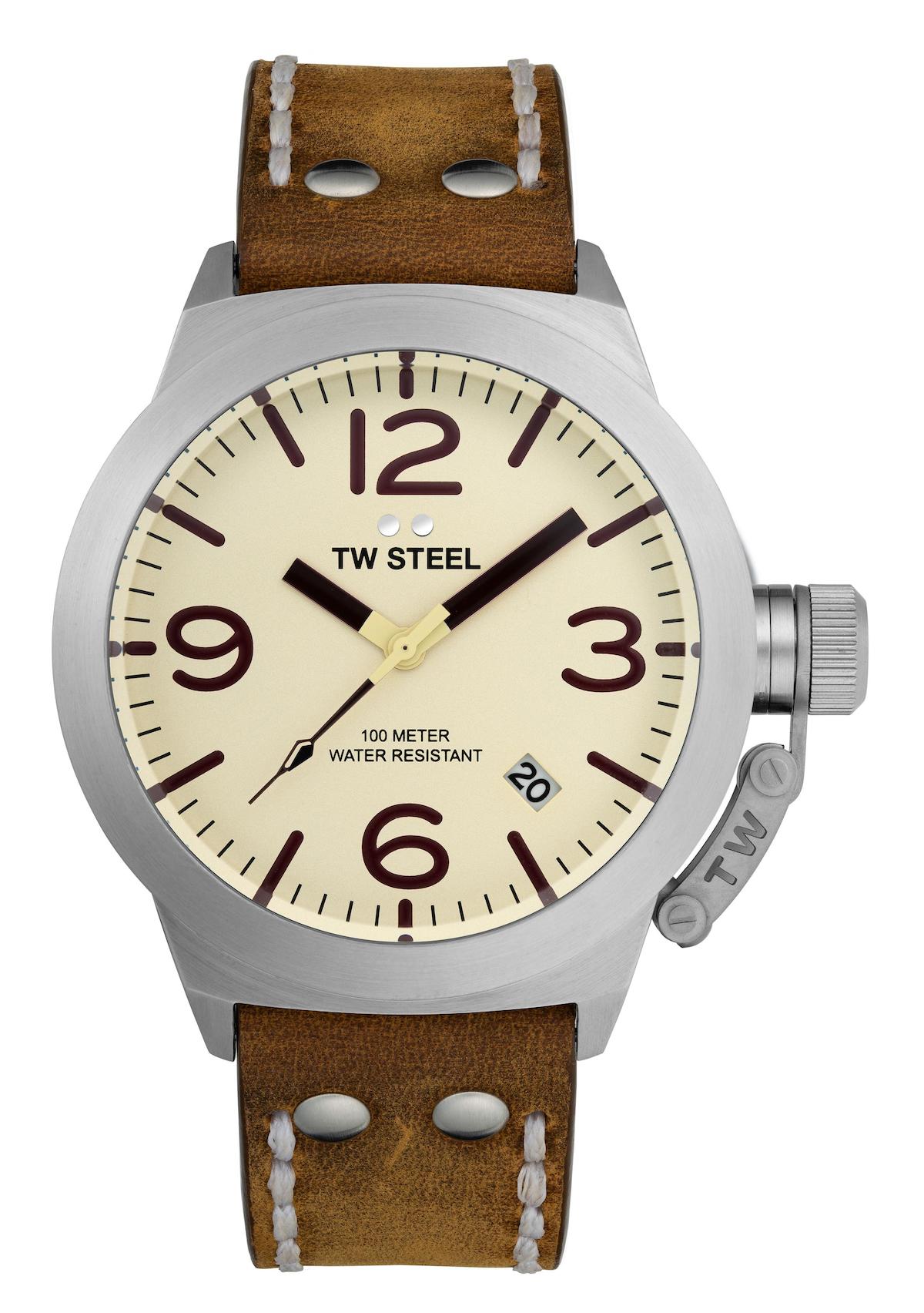 Tw Steel TW-CS100 Takvimli 45 mm Kahverengi Deri Kordon Analog Erkek Kol Saati
