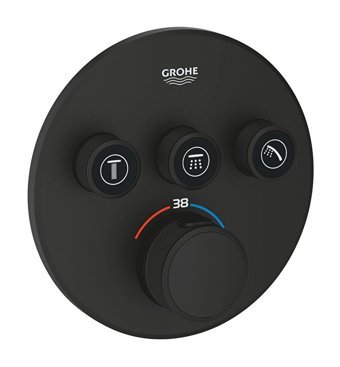 Grohe Grohtherm 29508KF0 Krom Çevirmeli Ankastre Yuvarlak Banyo Bataryası Siyah