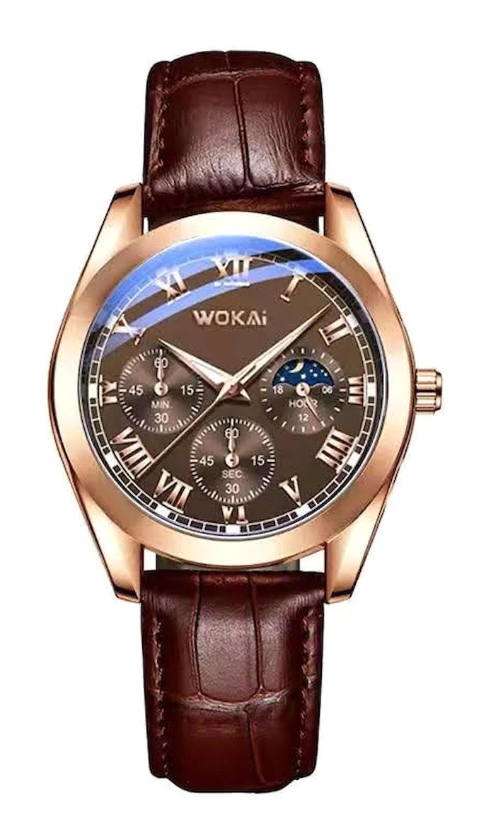 Yazole Wokai Kahverengi Deri Kordon Analog Erkek Kol Saati