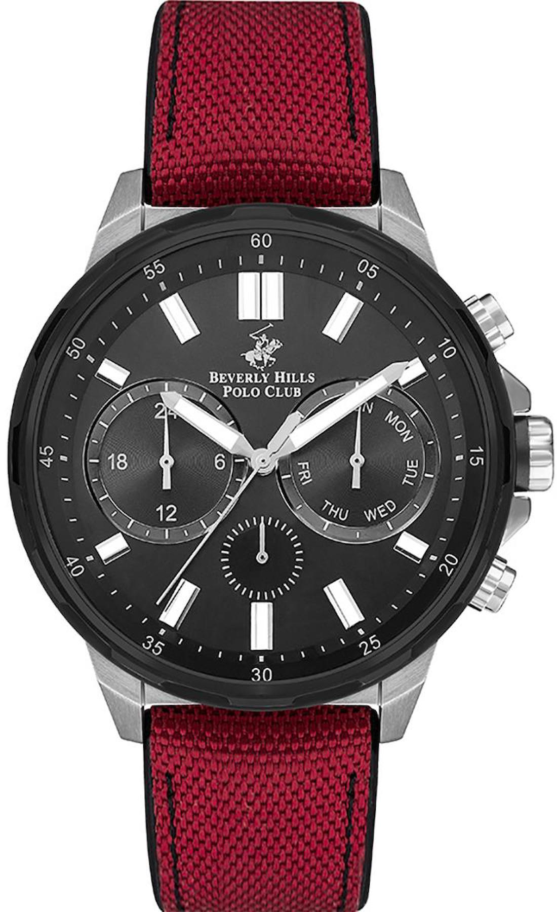 Beverly Hills Polo Club BP3402X358 Takvimli 44 mm Kırmızı Silikon Kordon Analog Erkek Kol Saati