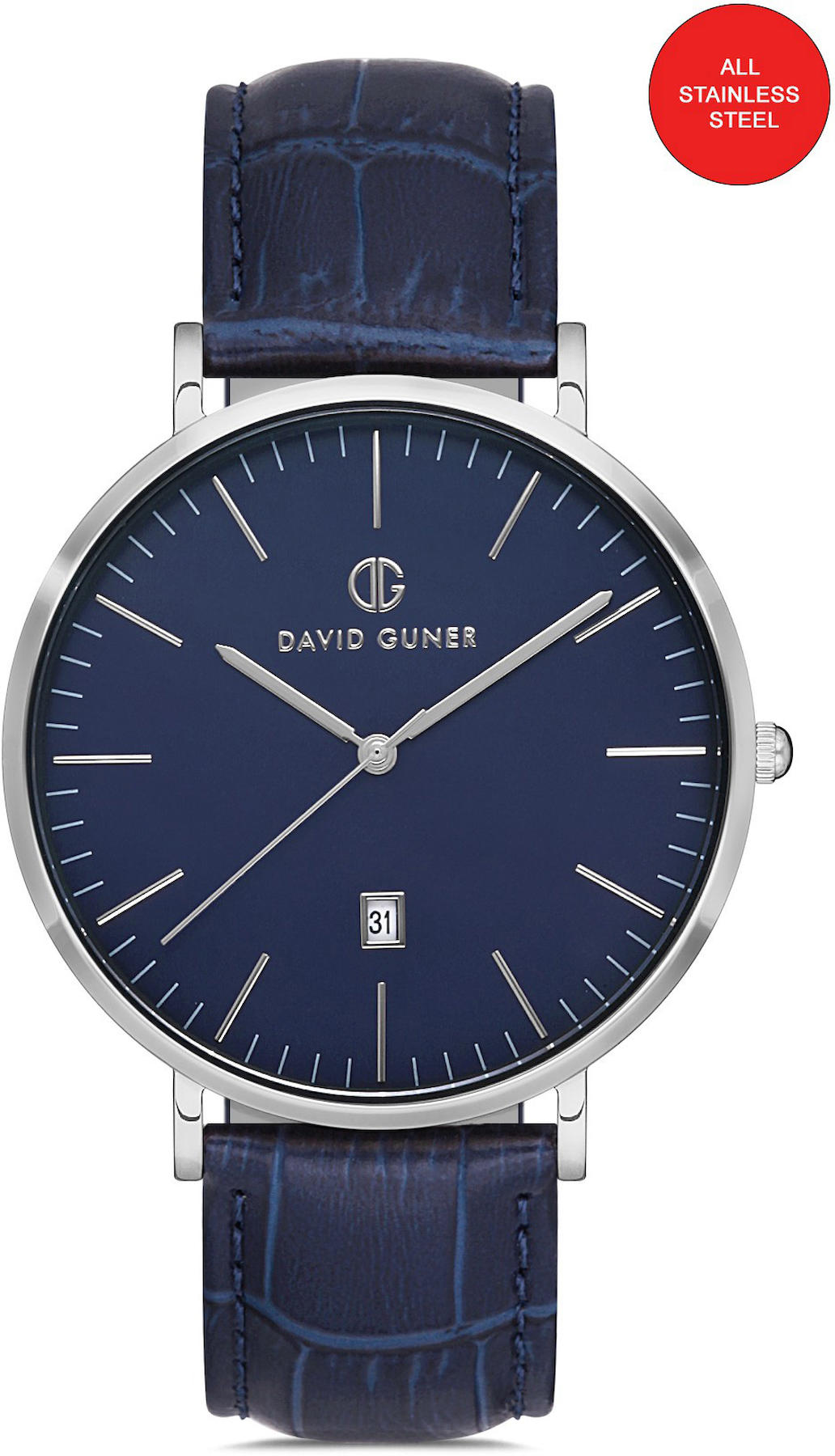 David Guner DG-8074GB-L3 Takvimli 42 mm Lacivert Deri Kordon Analog Kol Saati