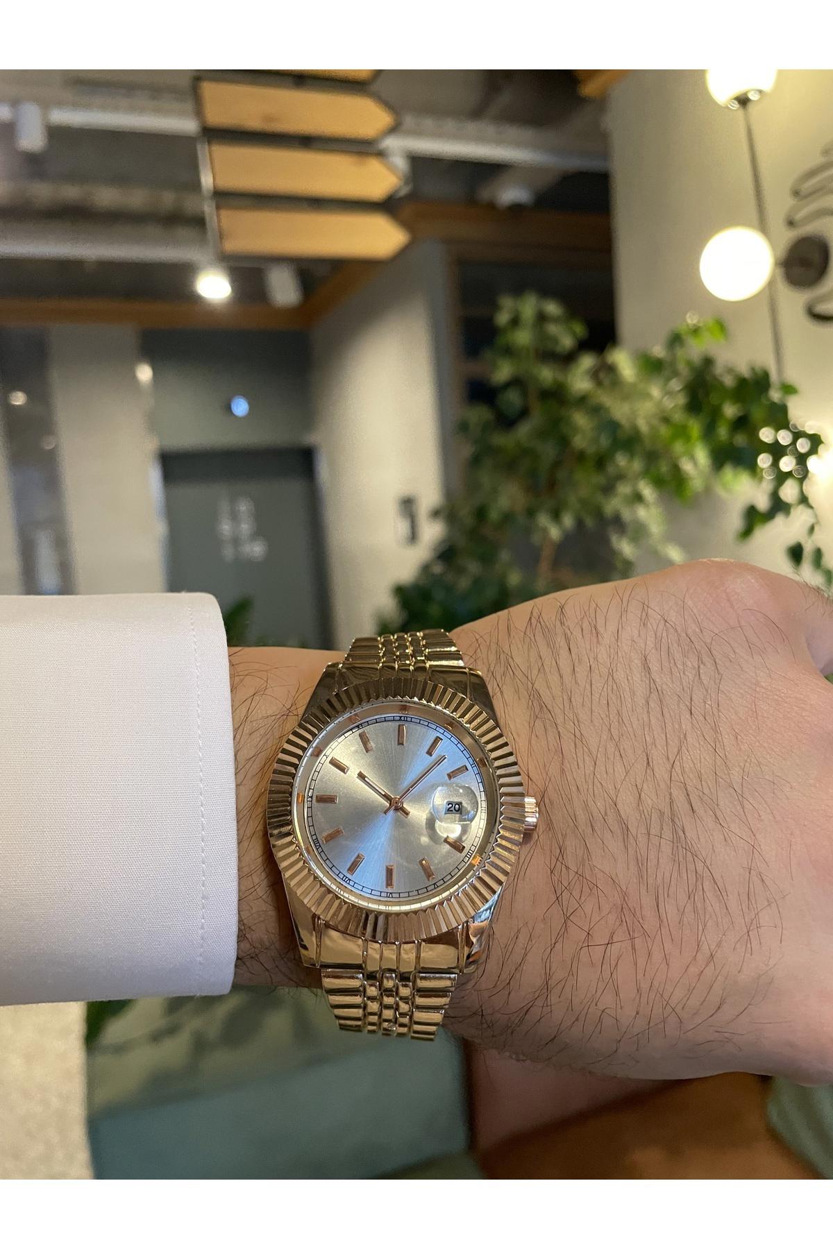 Padam Paris PDMS292 Takvimli 35 mm Rose Gold Kumaş Kordon Analog Erkek Kol Saati