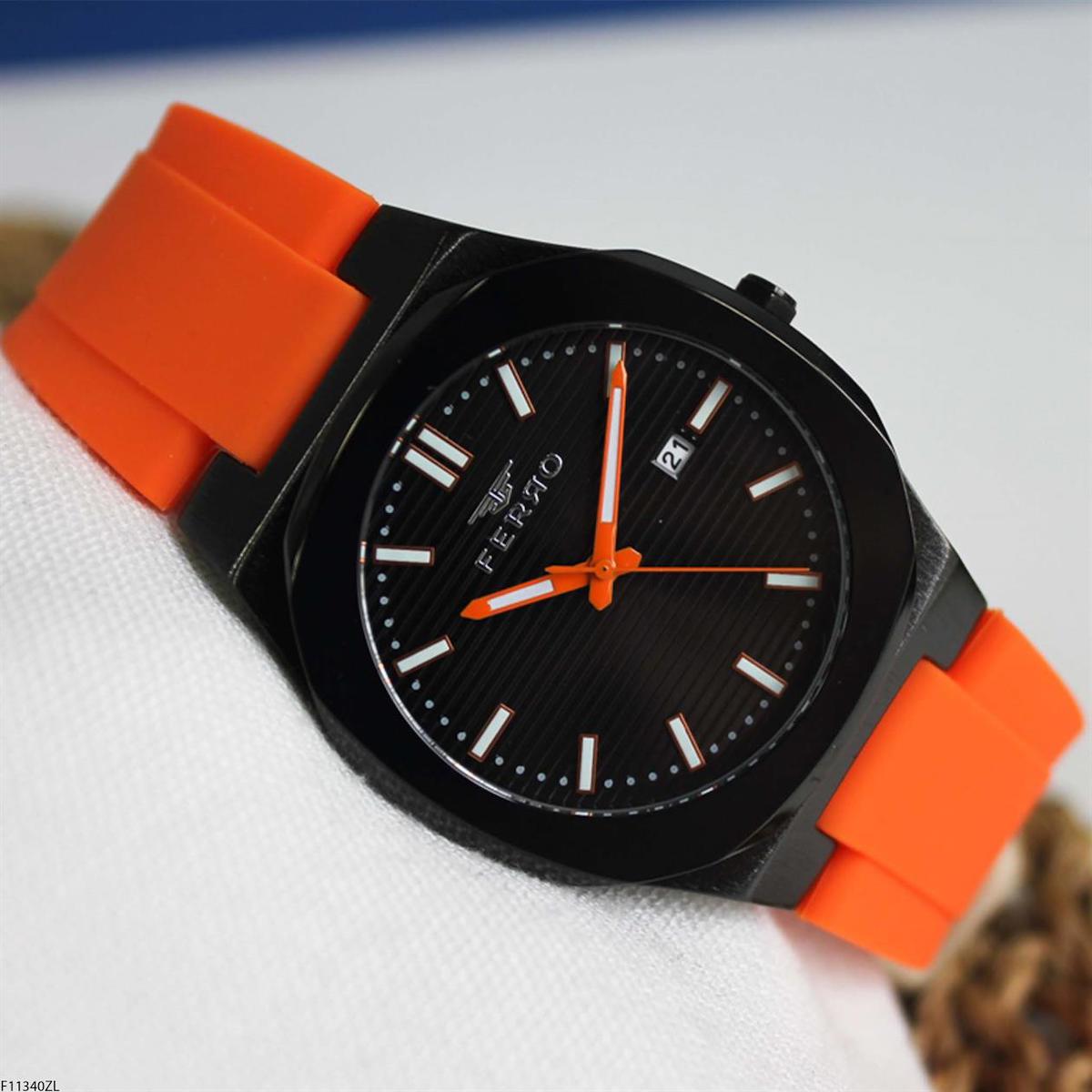 Ferro F11340ZL Takvimli 41 mm Turuncu Silikon Kordon Analog Erkek Kol Saati